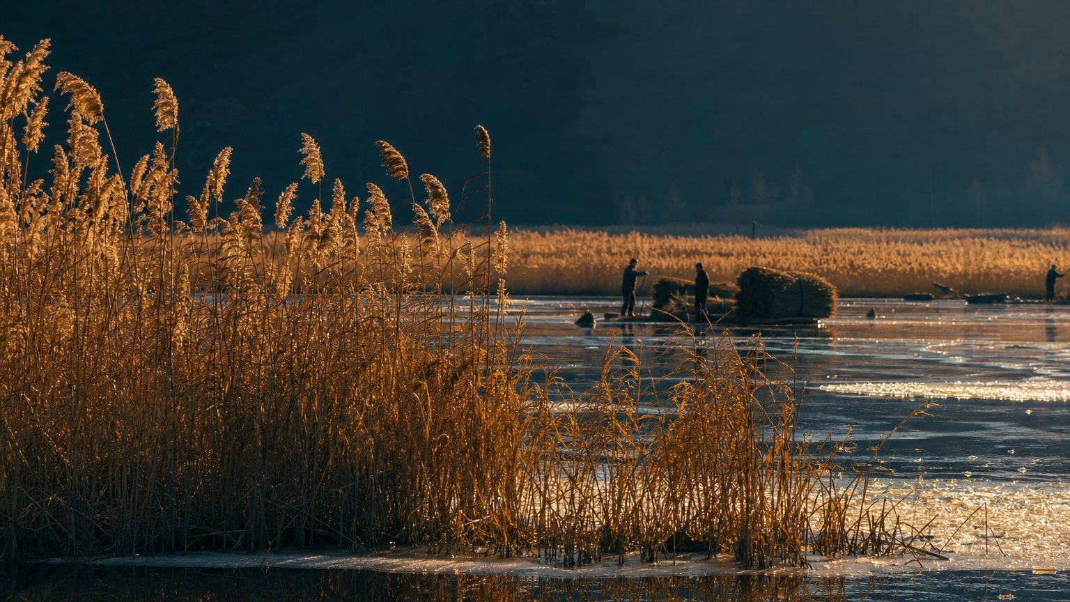 Winter water reed wetland in Northeast China